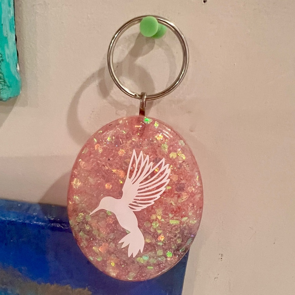 Pink Glitter Hummingbird Keychain